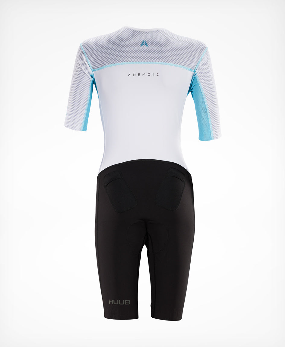 HUUB Anemoi 2 SUB22 Aero Tri Suit Women White Aqua – speed suit, optimal aerodynamics for triathlon racing below 22mph.