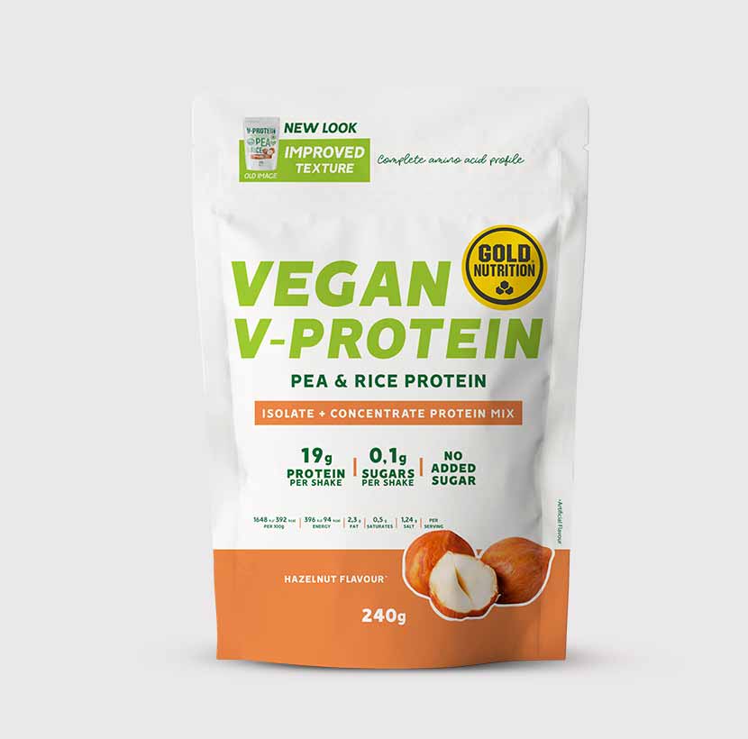 Vegan V-Protein GoldNutrition, plant-based protein powder with pea and rice protein for muscle recovery