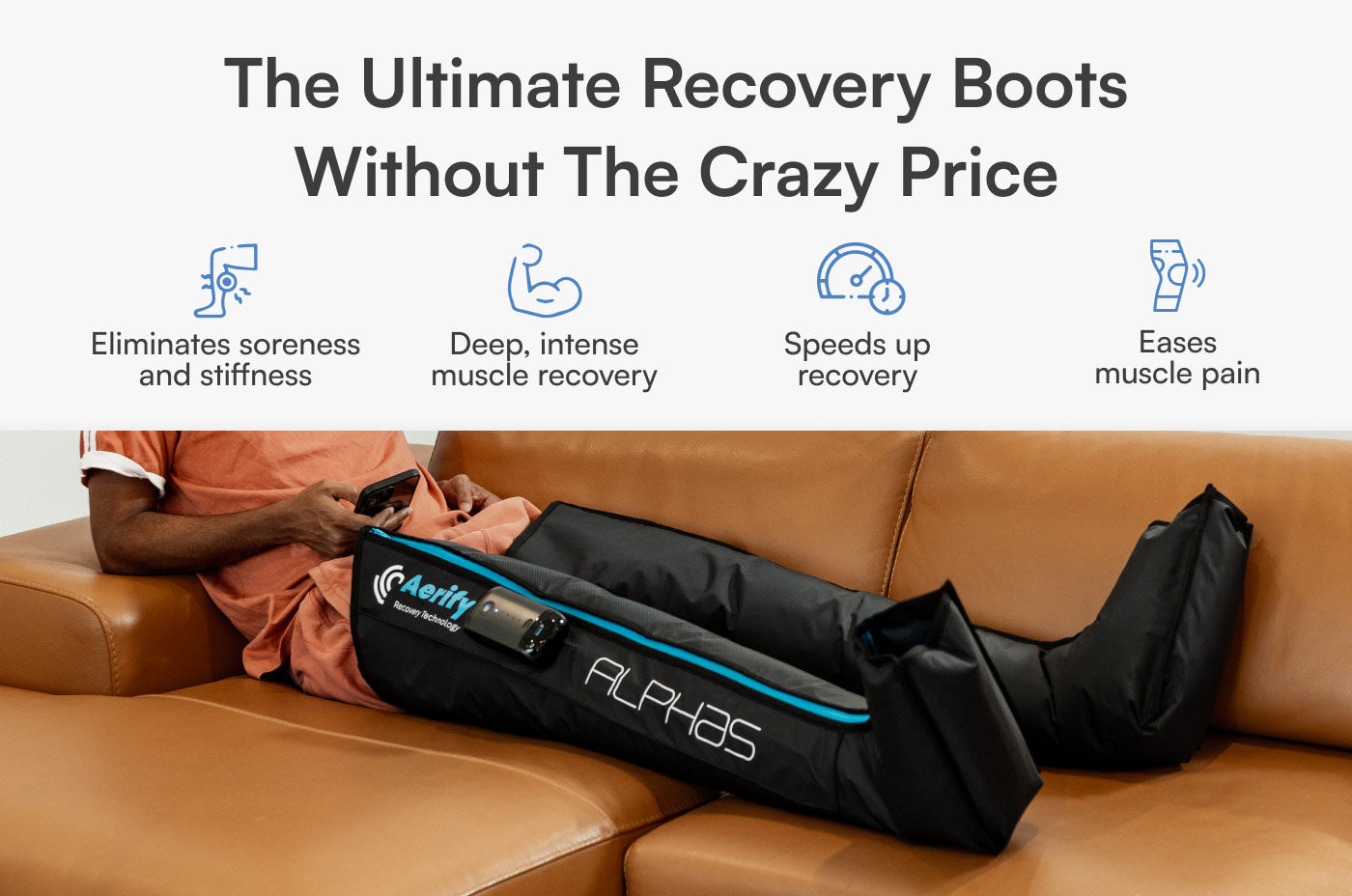 Aerify Wireless Alphas Compression Boots with app, portable recovery and travel bag