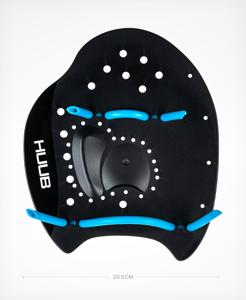 HUUB Hand Paddles – anatomical contour, soft silicone straps, three sizes, swim stroke training tool