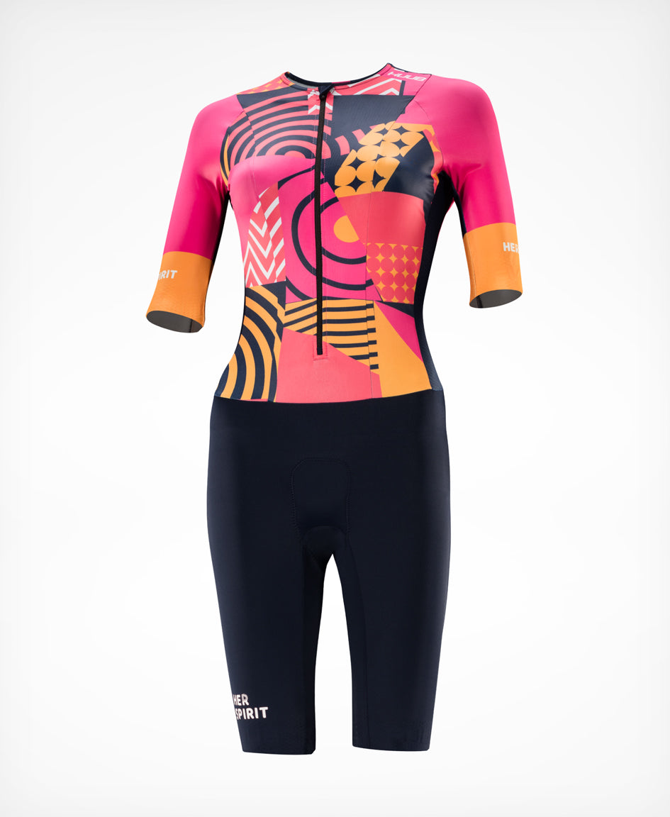 HUUB Her Spirit Long Course Tri Suit Patchwork Women’s – long sleeve, aero, quick-dry, beginner-friendly triathlon suit