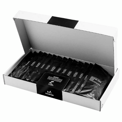 Maurten Drink Mix 320 in a white packet with blue and red accents, designed for sports hydration and energy replenishment