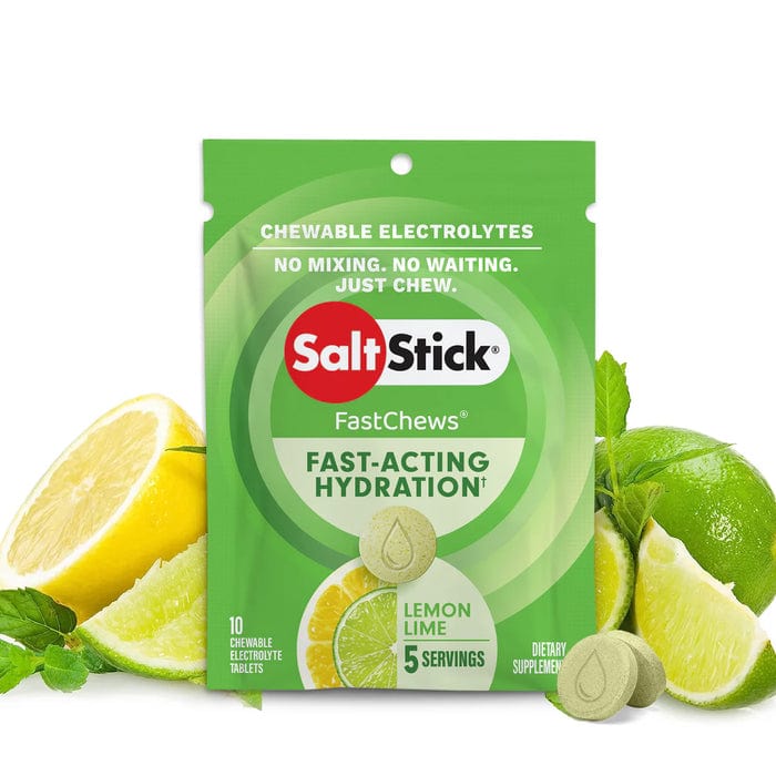 SaltStick Fastchews electrolyte supplement tablets in orange flavor, designed for quick hydration and muscle support.