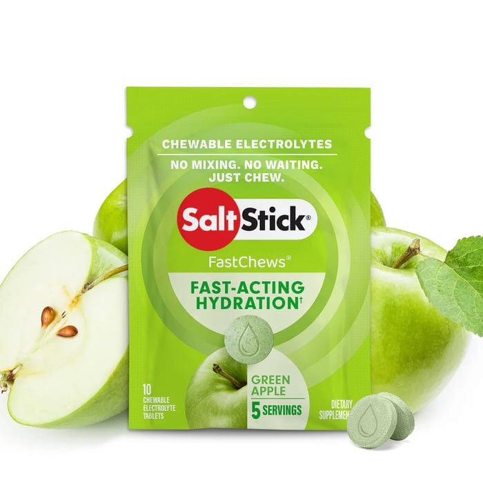 SaltStick Fastchews electrolyte supplement in orange flavor, featuring chewable tablets with active ingredients for hydration support.