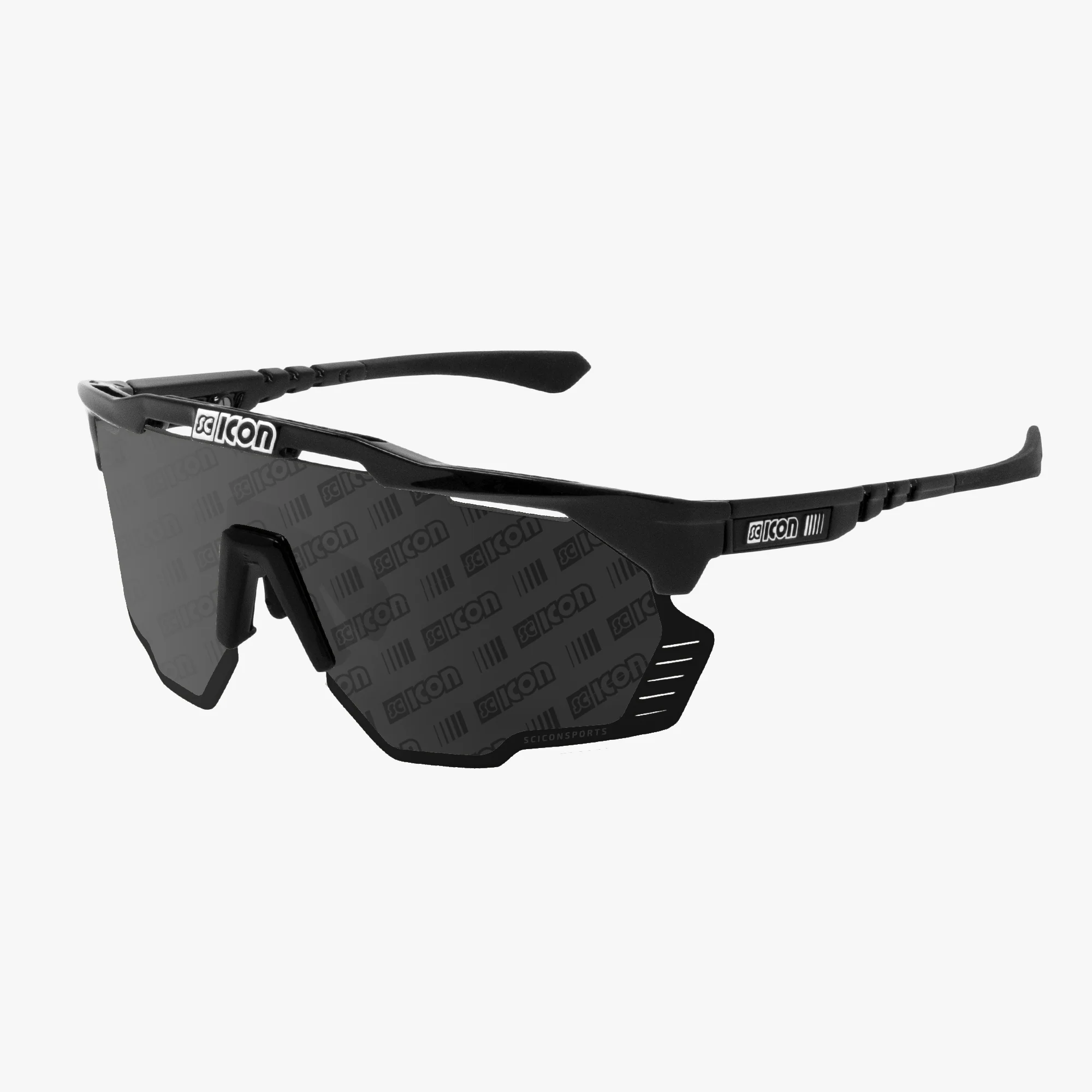 Scicon Aeroshade Kunken high-performance sport sunglasses with matte carbon frame and red multi-mirror lenses.
