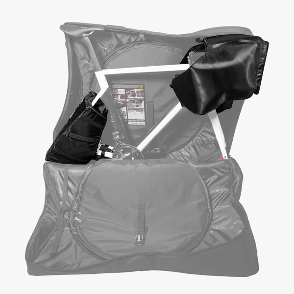 Scicon Aerocomfort Road Bike Protection Kit with padded frame and wheel covers for transportation and storage of racing bikes.